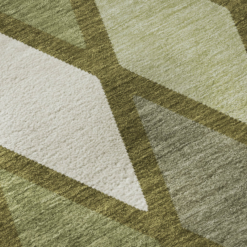 Tapis olive Prisco lavable à la machine de qualité supérieure, Rectangulaire 8 pi x 10 pi