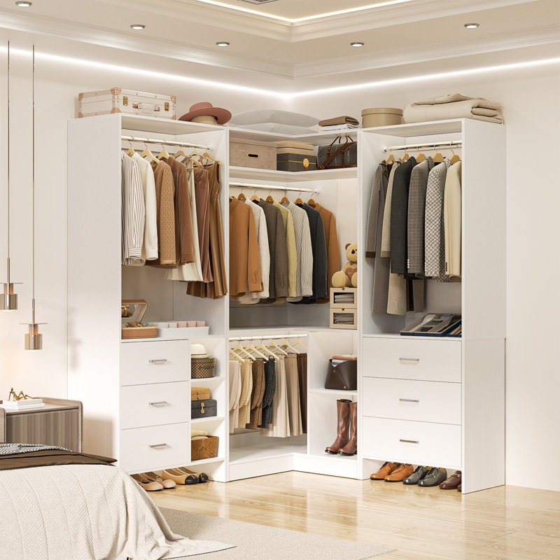  Betton 86.8" W Closet System with 6 Drawers and 4 Hanging Rods, White
