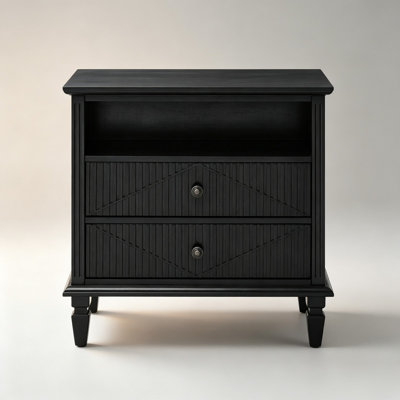 Farmhouse 2‑Drawer Nightstand With Built‑In Charging Station, Solid Wood Bedside Storage Cabinet For Bedroom
