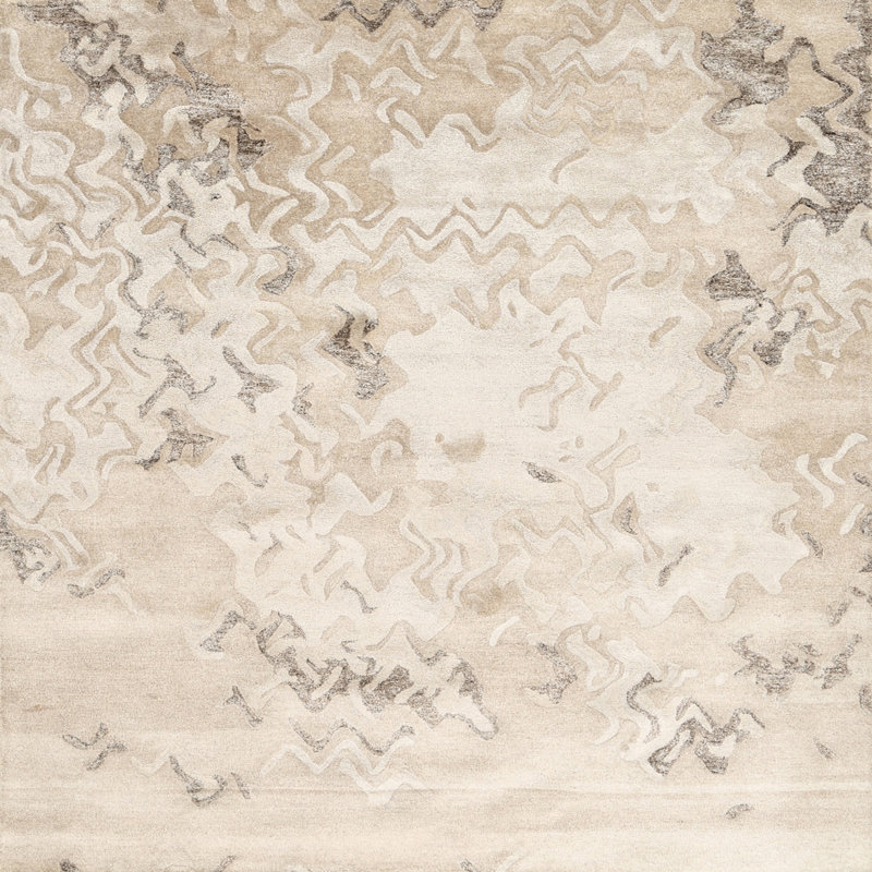 Tapis abstrait gris / beige, Carré 6 pi