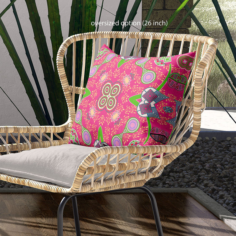 Paisley Outdoor Reversible Throw Pillow, 20" x 20", Hot Pink