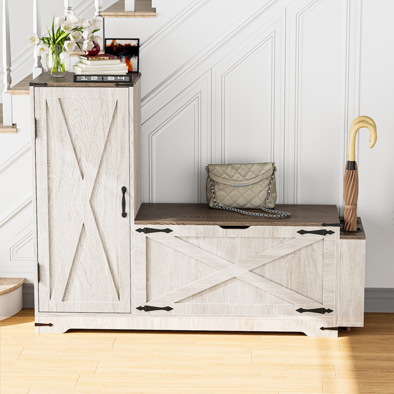 52"farmhouse Shoe Cabinet L-shaped Shoe Bench, Dark Brown