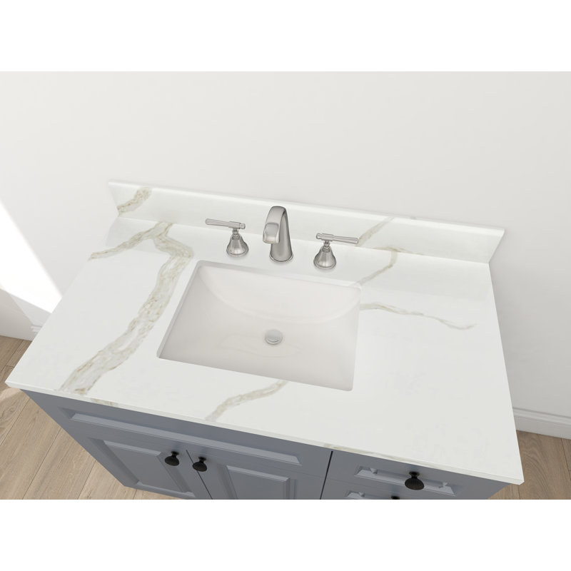 37" Quartz Single Bathroom Vanity Top with Sink, Calacatta White
