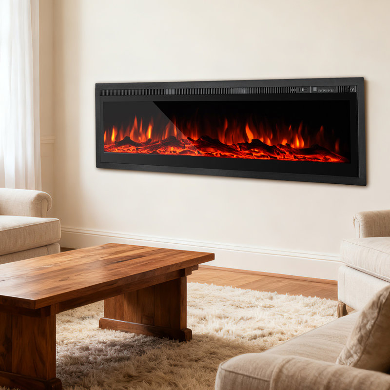 17 Stories Black Electric Fireplace Insert, 34cm H x 101.6cm W x 16.5cm D