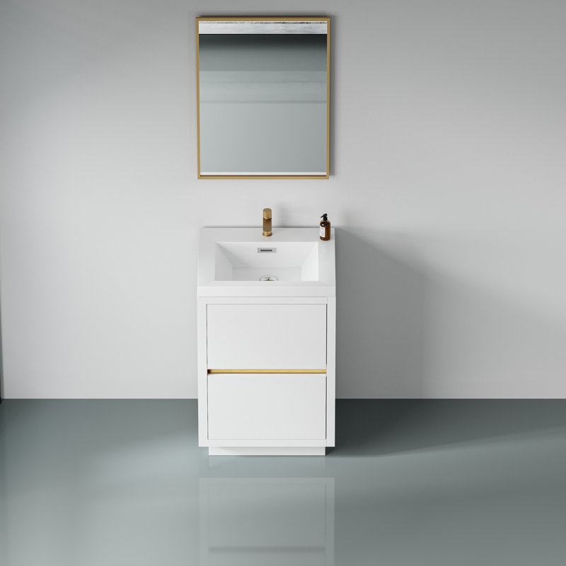 Meuble-lavabo sur pied 24 po avec lavabo, Blanc lustré