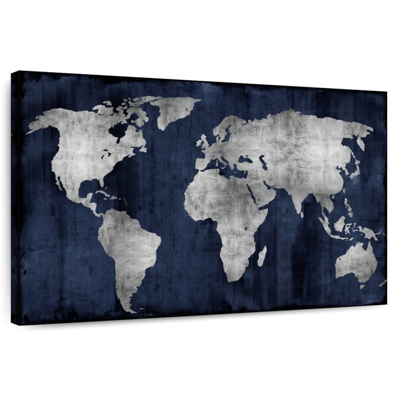 Aliaz The World - Argent sur bleu, H 20 po x l 30 po