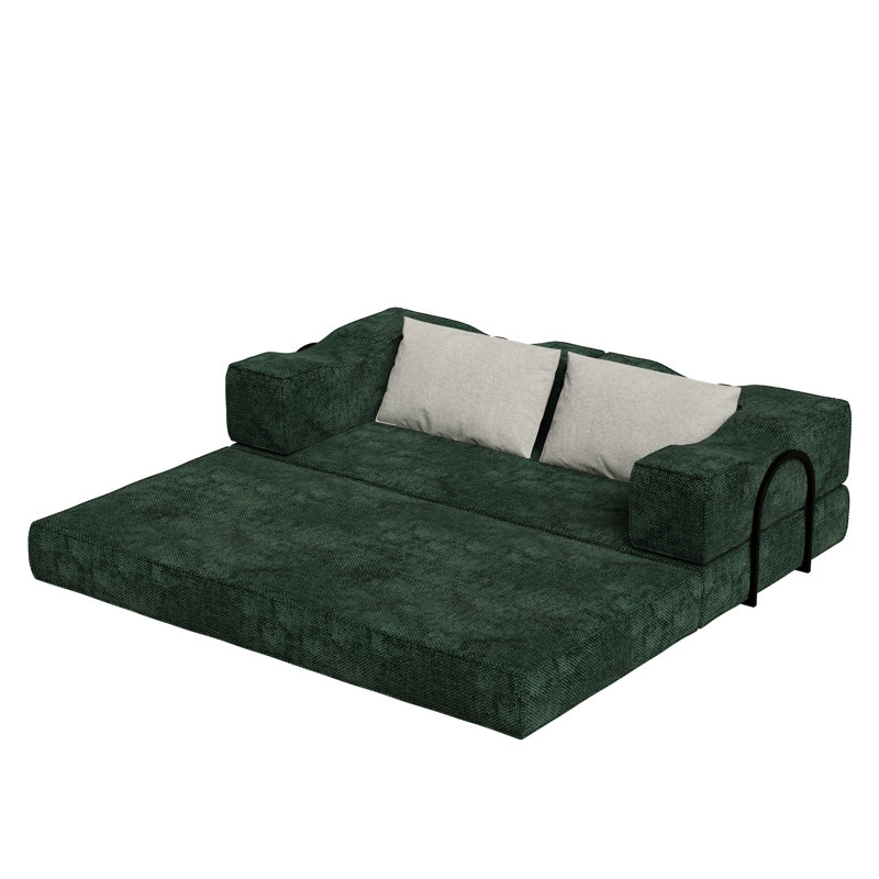 Lit pliant de 80 po avec 2 coussins, tissu chenille, base antidérapante, modulaire bricolage, parfait pour les greniers et les sous-sols, revêtement à 3 places, coussin, petits espaces