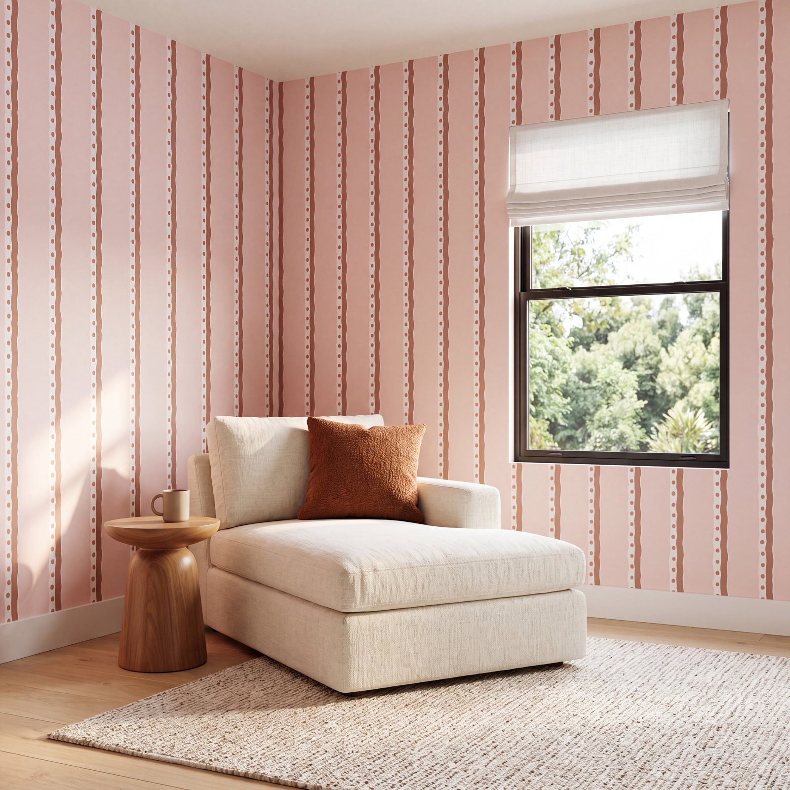 Schumacher Rousseau Wallpaper Roll, Cocoa/Blush