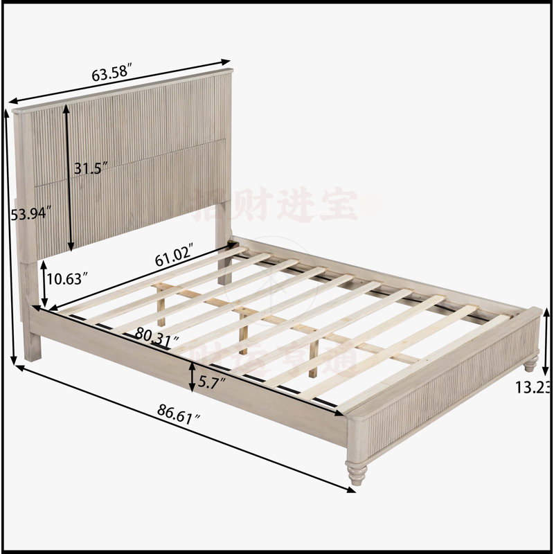 Base de lit plateforme haute en bois massif, Beige, Grand