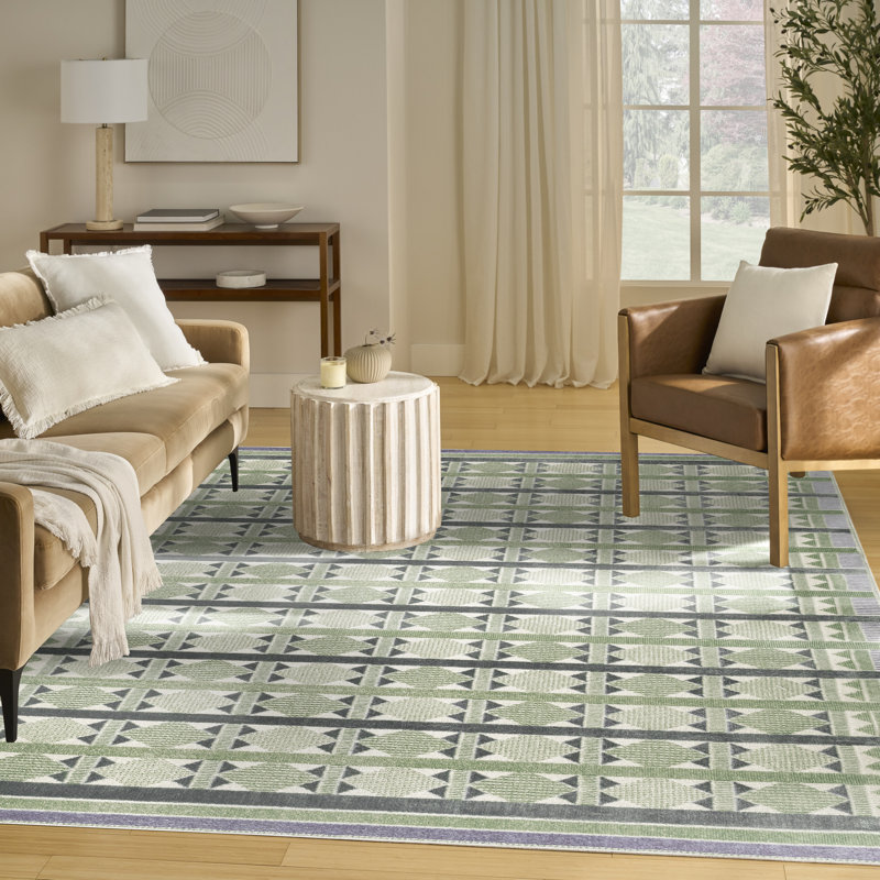 Alisah Geometric Machine Made Area Rug, Rectangle 244 x 305 cm, Grey Blue