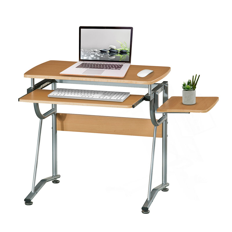 Bureau d'ordinateur compact avec tablette latérale, plateau pour clavier et panneau de confidentialité