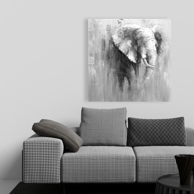 Abstrait éléphant en niveaux de gris - art sur toile industriel blanc