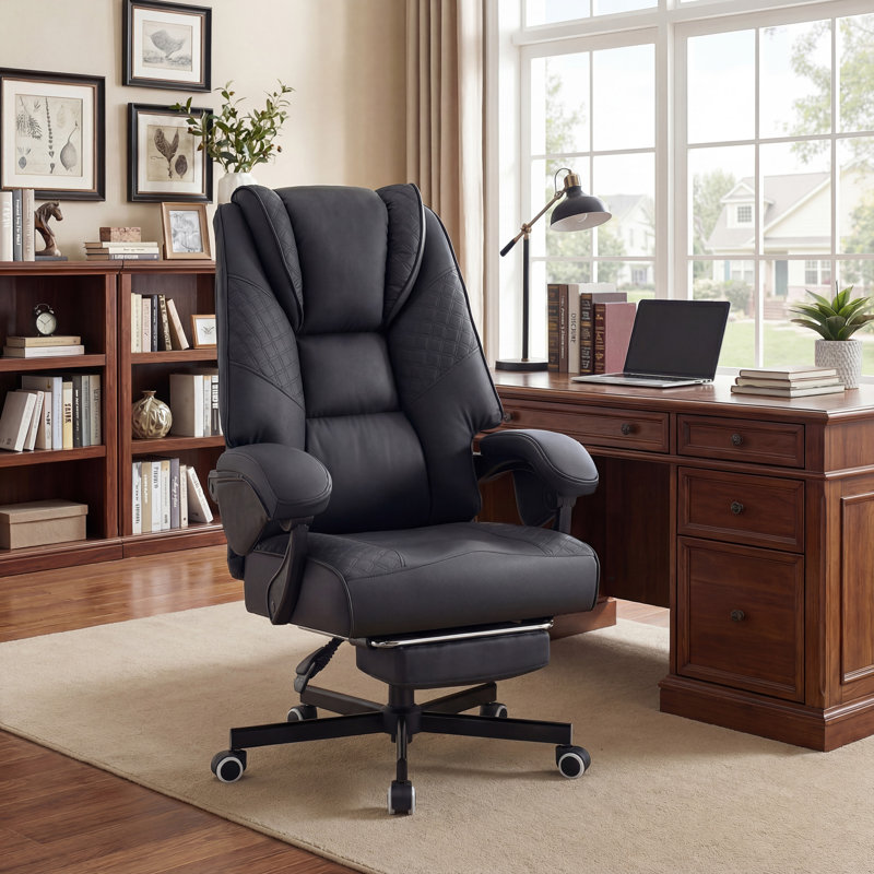 Fauteuil de direction ergonomique en similicuir avec repose-pieds (noir), Similicuir noir