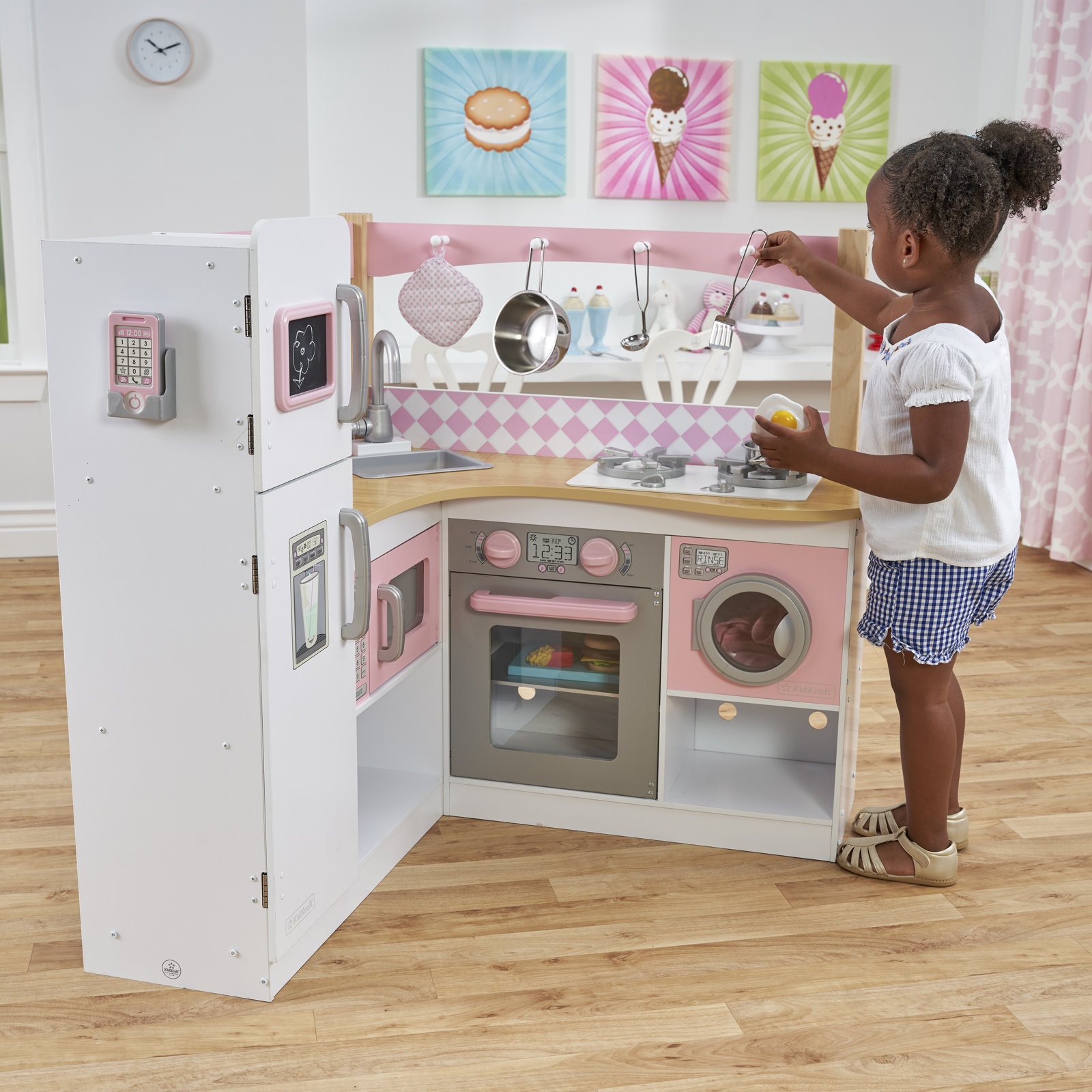 Grand Gourmet Play Kitchen Set, Pink/White
