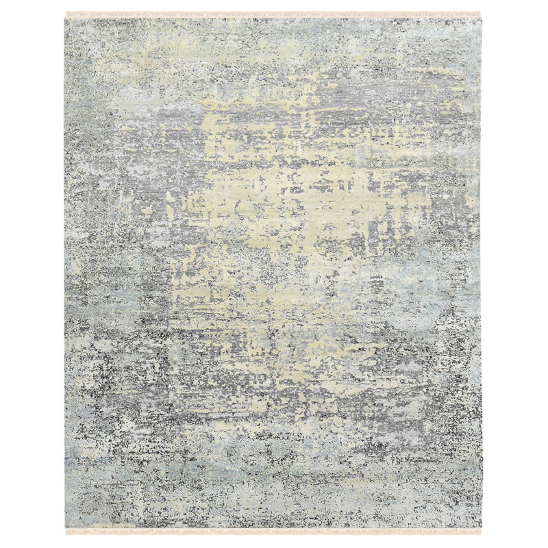 Tapis décoratif bleu en laine noué à la main annastaziah, Rectangle 9 pi x 12 pi