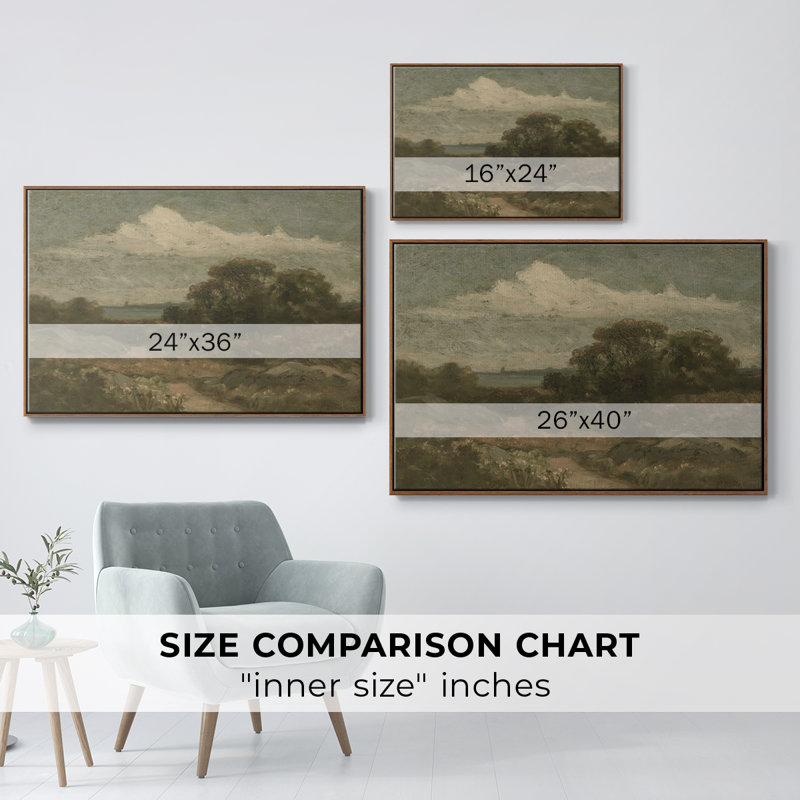 Paysage rétro - DCXCIX, Toile avec cadre noyer, H 25 po x l 37 po x P 2 po