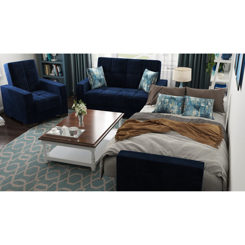 Fauteuil rembourré avec rangement, bleu - microfibre pour un rangement optimal et confortable qui rehaussera votre espace