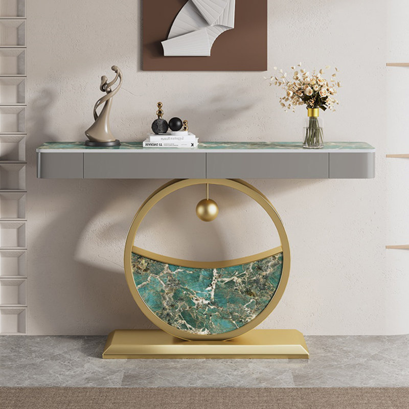 Console esthétique et fonctionnelle, H 36,61 po x l 47,24 po x P 11,81 po, Vert / Gris, Or/vert