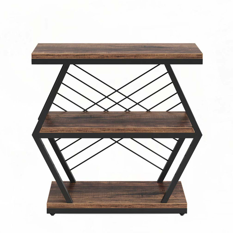 Table de bout industrielle à 3 niveaux avec tablettes de rangement