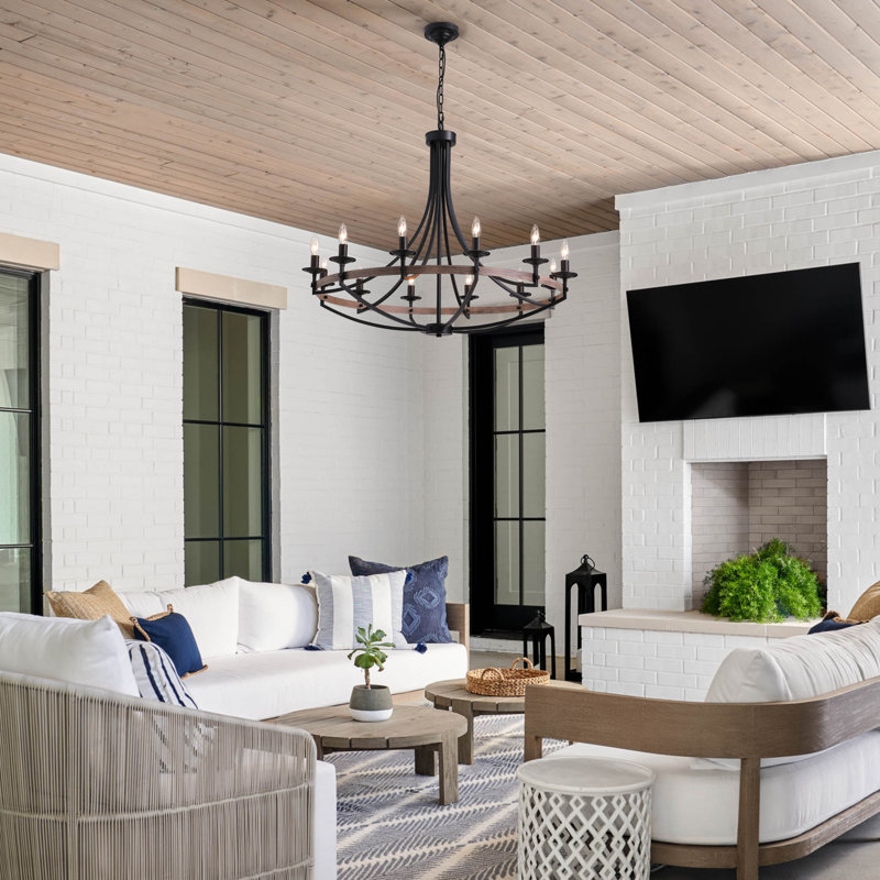 Jadereon 12 - Light Candle Style Dimmable Wagon Wheel Chandelier