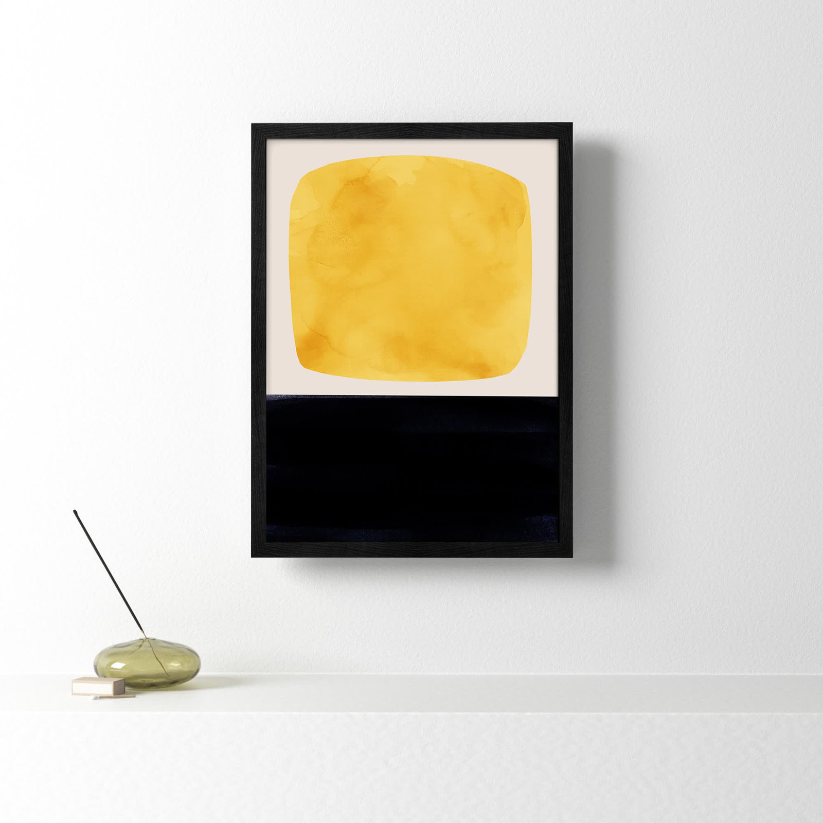 Boxed-Yellow by Aoibhne Hogan, Black Wood Grain Paper, 23" H x 17" W x 0.75" D