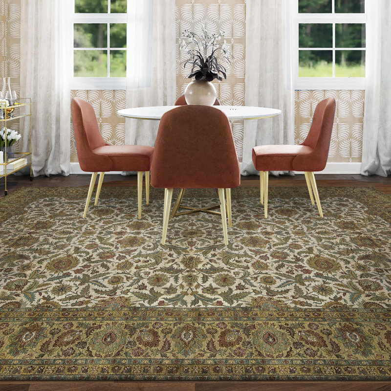 Tapis crème et doré noué à la main de haute qualité