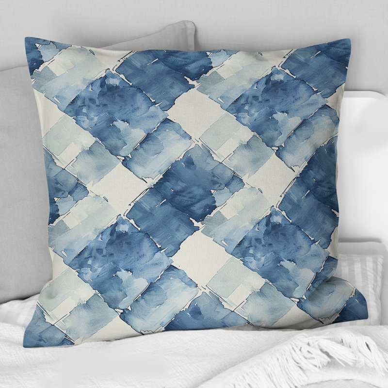 Coussin bleu et blanc Mid-Century Gingham II - Mid-Century, H 18 po x l 18 po