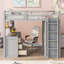 Lit mezzanine double avec tiroirs, bureau et garde-robe gris