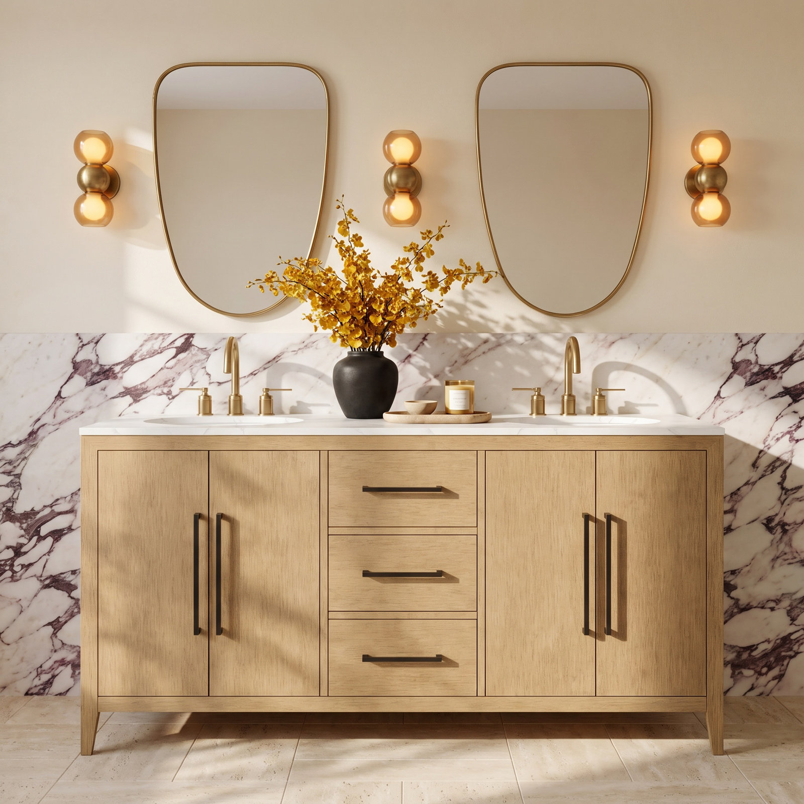 Alsup 60" Double Bathroom Vanity, Brown Oak