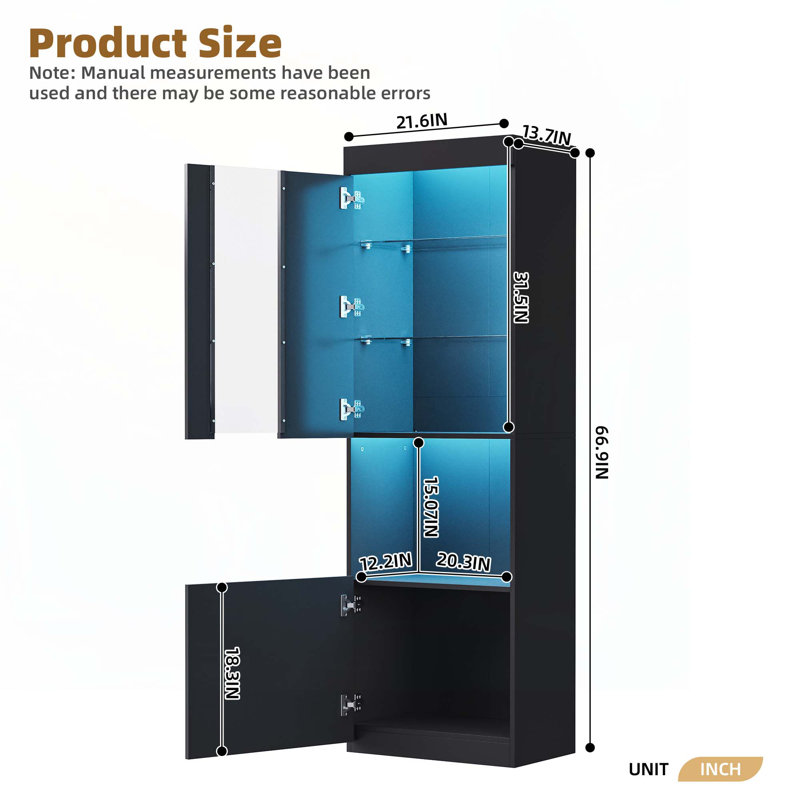 High Gloss Storage Cabinet with LED Lights, Black
