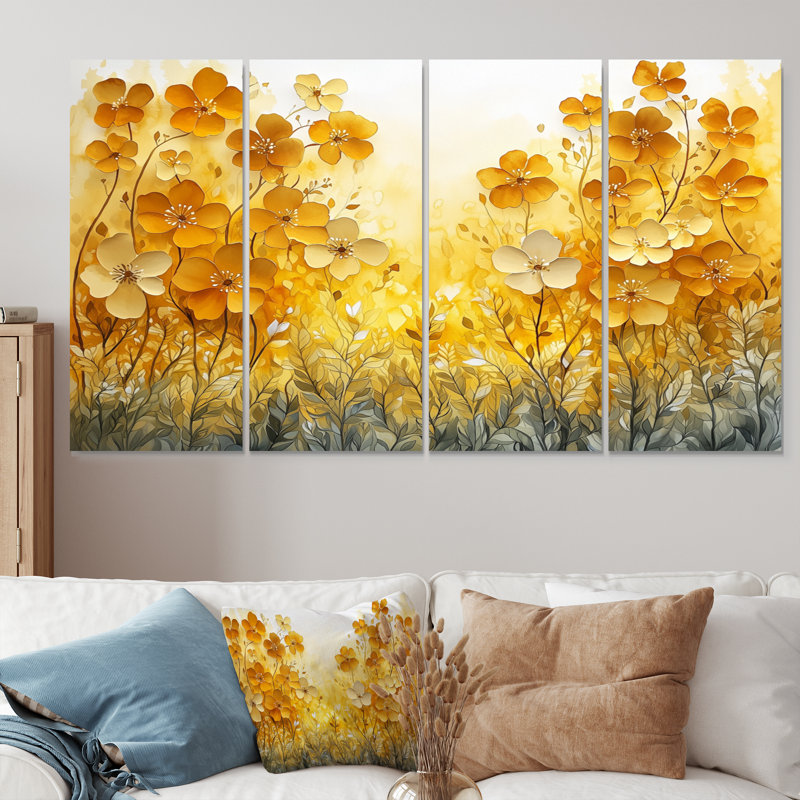 Été, lueur dorée d'hibiscus I - décoration murale hibiscus - art mural traditionnel, H 28 po x l 48 po, 4