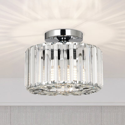 Luminaire en cristal moderne semi-encastré à 1 lumière de 9,05 po pour salon, couloir et chambre à coucher