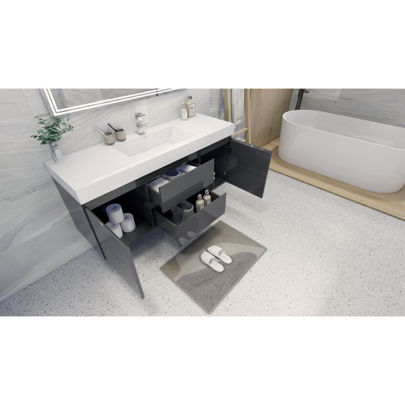 Carny 59'' Single Bathroom Vanity with Acrylic Top, High Gloss Gray