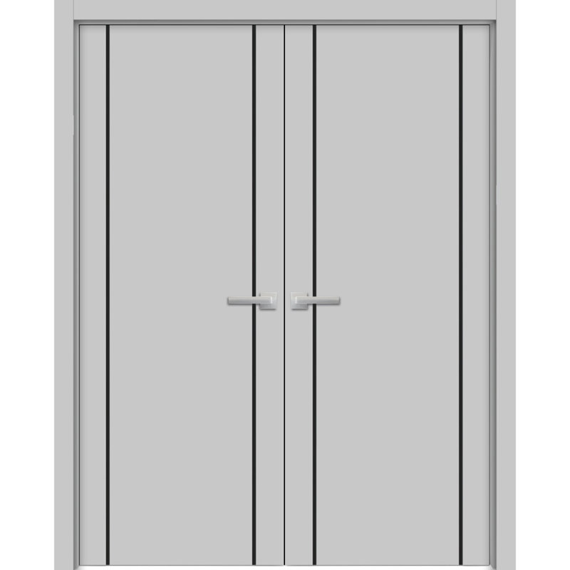 Portes françaises en bois massif massif, Gris mat, 48 po x 96 po