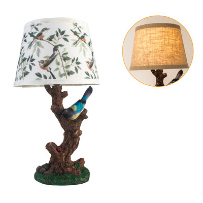 Lampe de table rustique en résine avec 2 abat-jours en lin, lampe de bureau Farmhouse Nature Decor, lampe de chevet rétro E26