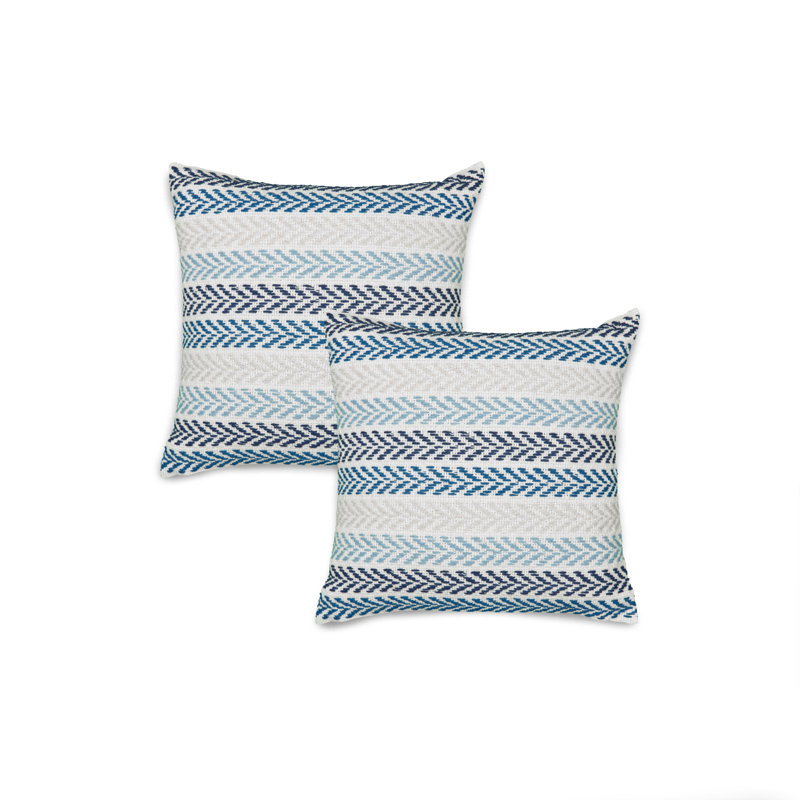 Hand-Woven Chevron Cotton Throw Pillow Set, Polyester/Polyfill, Blue