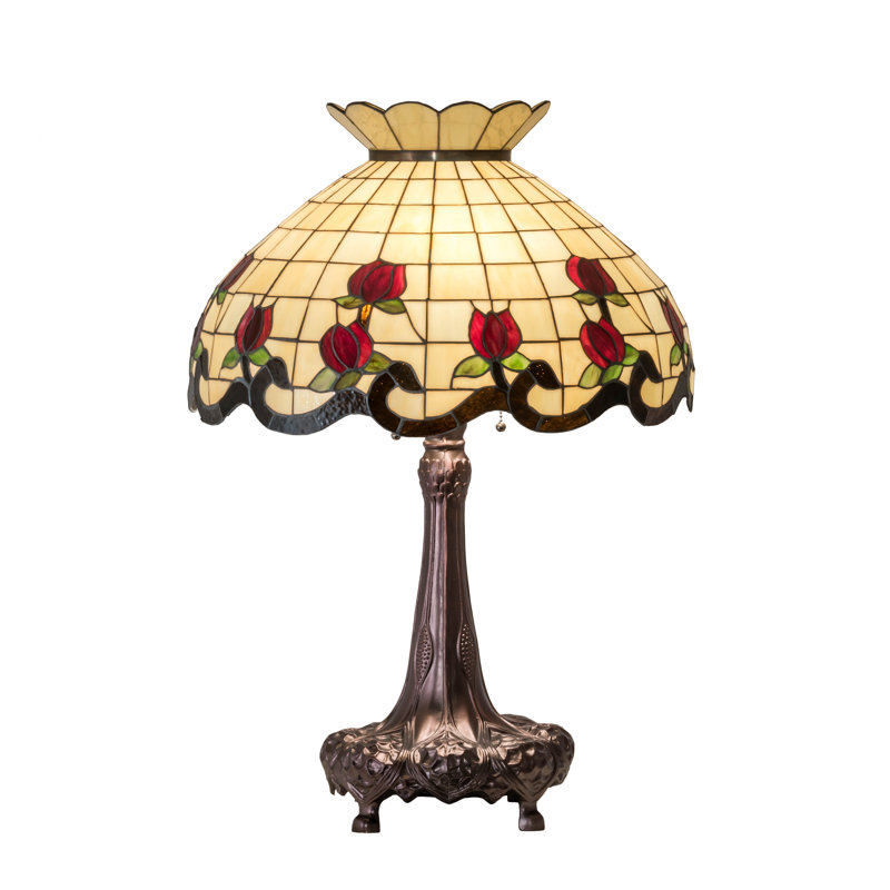 Meyda Tiffany & Stained Glass Table Lamp, 33" H x 20" W x 20" D, Beige/Red/Green