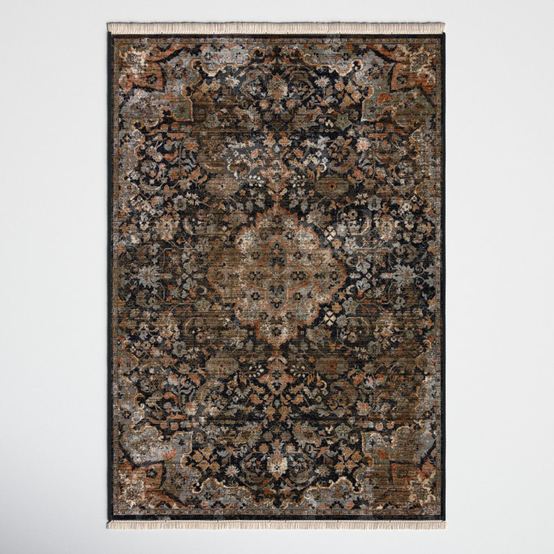 Miko Soft Power-Loomed Oriental Area Rug with Distressed Medallion