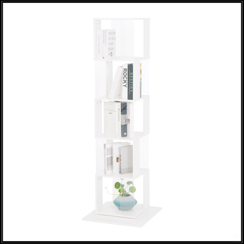 Rotating Bookshelf, White, (5 Shelves) 63"H x 19.68"W x 19.68"D