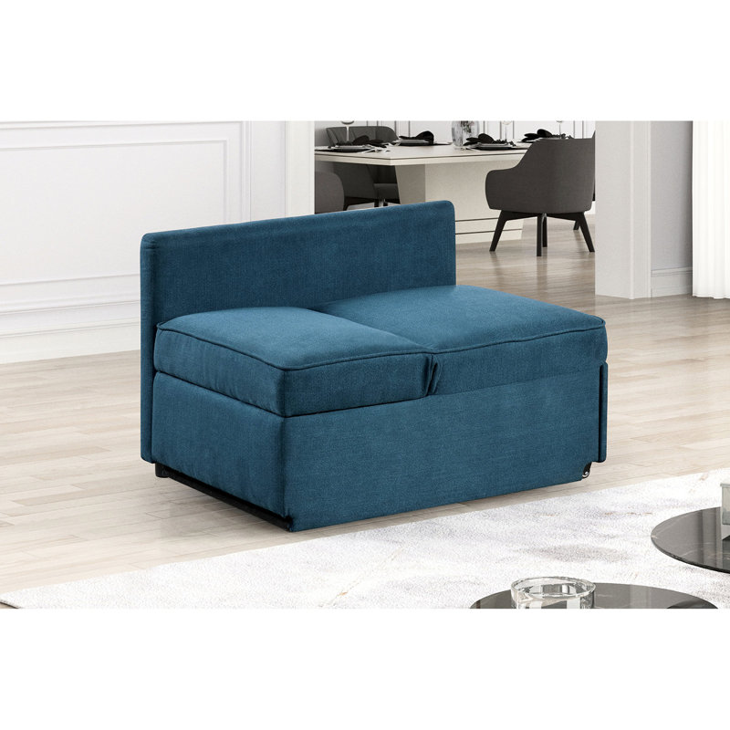 Chaise de salon convertible: tissu bleu, réglable, coussins inclus, siège de rangement, convertible transitionnel en bleu: coussins, design moderne