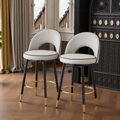 360° Rotating Modern Bar Stools with PU Upholstery & Metal Legs - Set of 2 for Kitchen, Dining, or Office by Mercer41