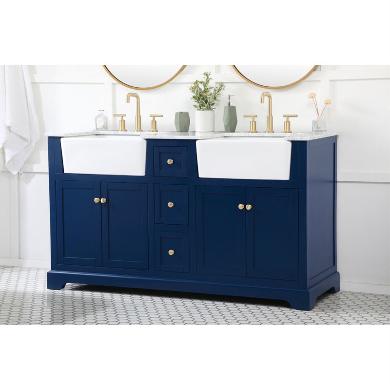 Pardue 60'' Double Bathroom Vanity with Top, Blue