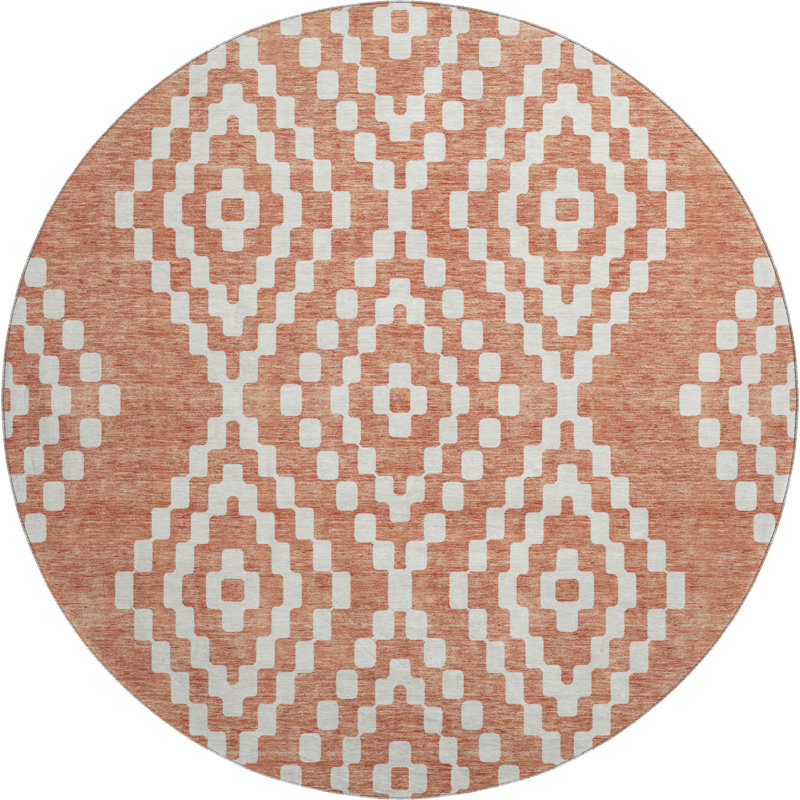 Premium Machine Washable Prisco Salmon Rug, Round 8'