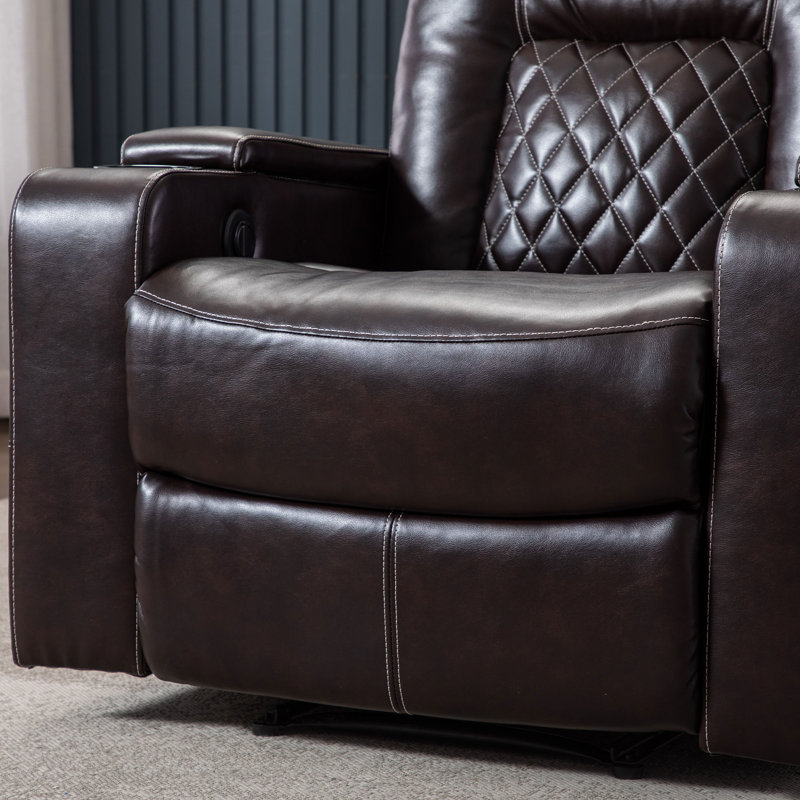 Siège de cinéma en cuir végétalien haut de gamme de 36,22 po de largeur avec siège USB et porte-gobelets et rangement pour accoudoirs