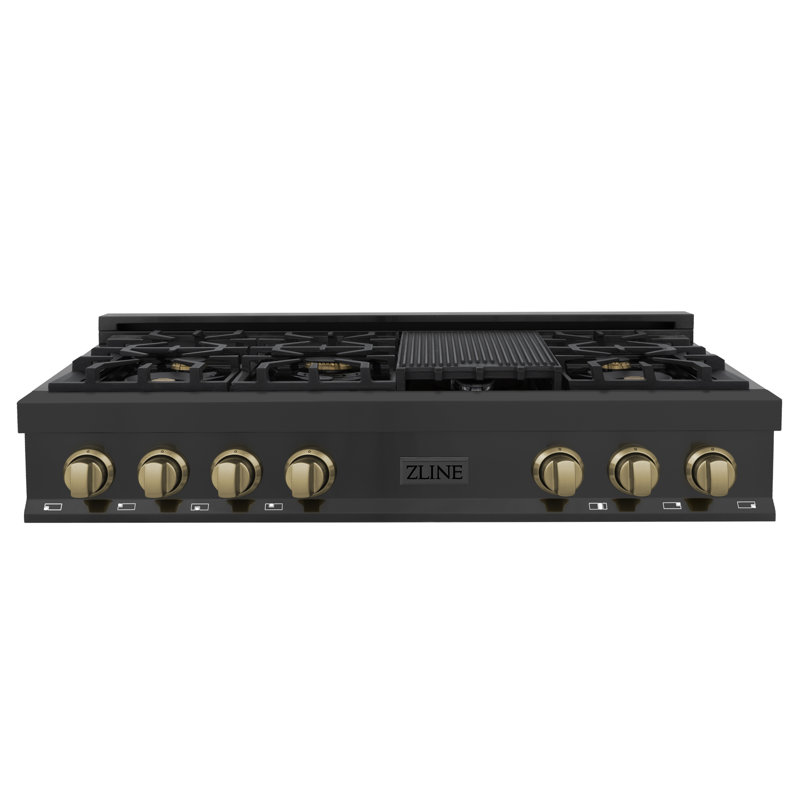 ZLINE 48" Black Stainless Steel Gas Cooktop with 7 Burners