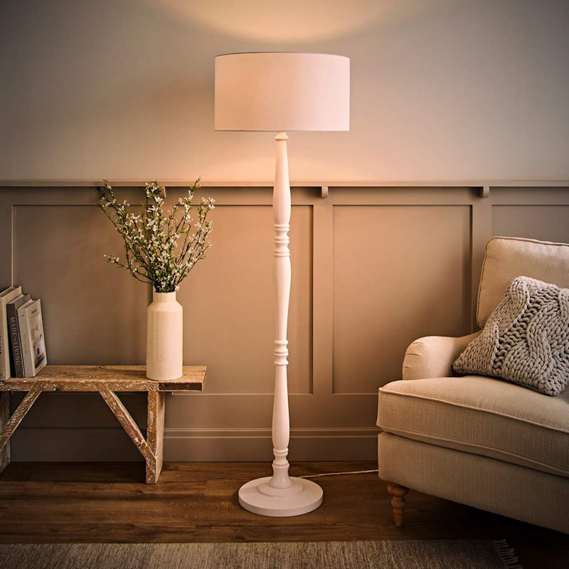 Arialdo 157cm Traditional Floor Lamp, White, Matte White