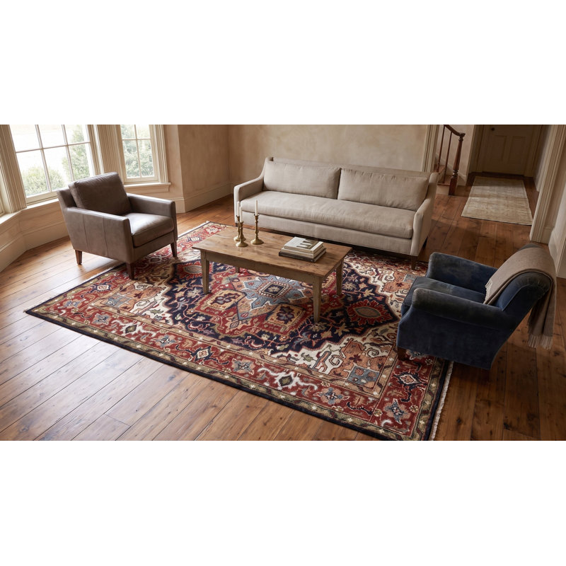 Tapis bleu moderne à motif géométrique en laine noué à la main, 9 pi x 12 pi