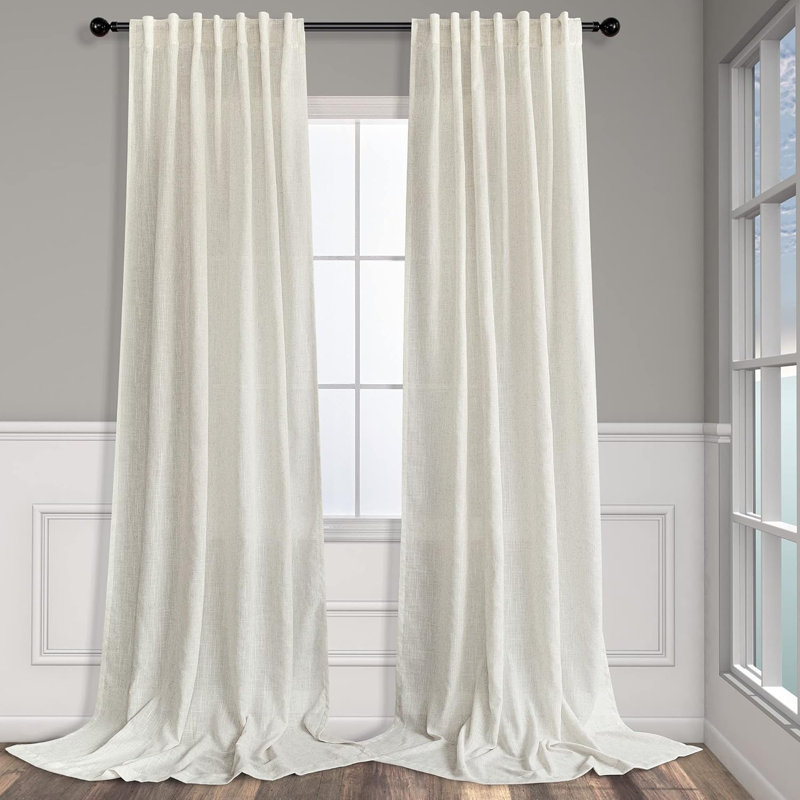 Natural Linen Back Strap Curtains 84" Length for Living Room 2 Panel Pocket Drape Curtains