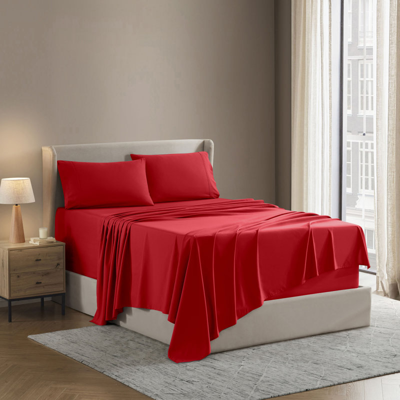 Luxury Collection Classic Smooth Thread Sheet Set, Cal. King, Valencia Red