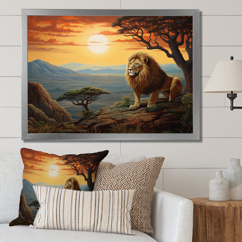" Lion Surreal Savannah Surrealistic III ", H 12 po x l 20 po x P 1 po, Cadre simple argenté